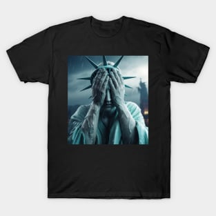 Statue of liberty crying with her hands covering her face T-Shirt